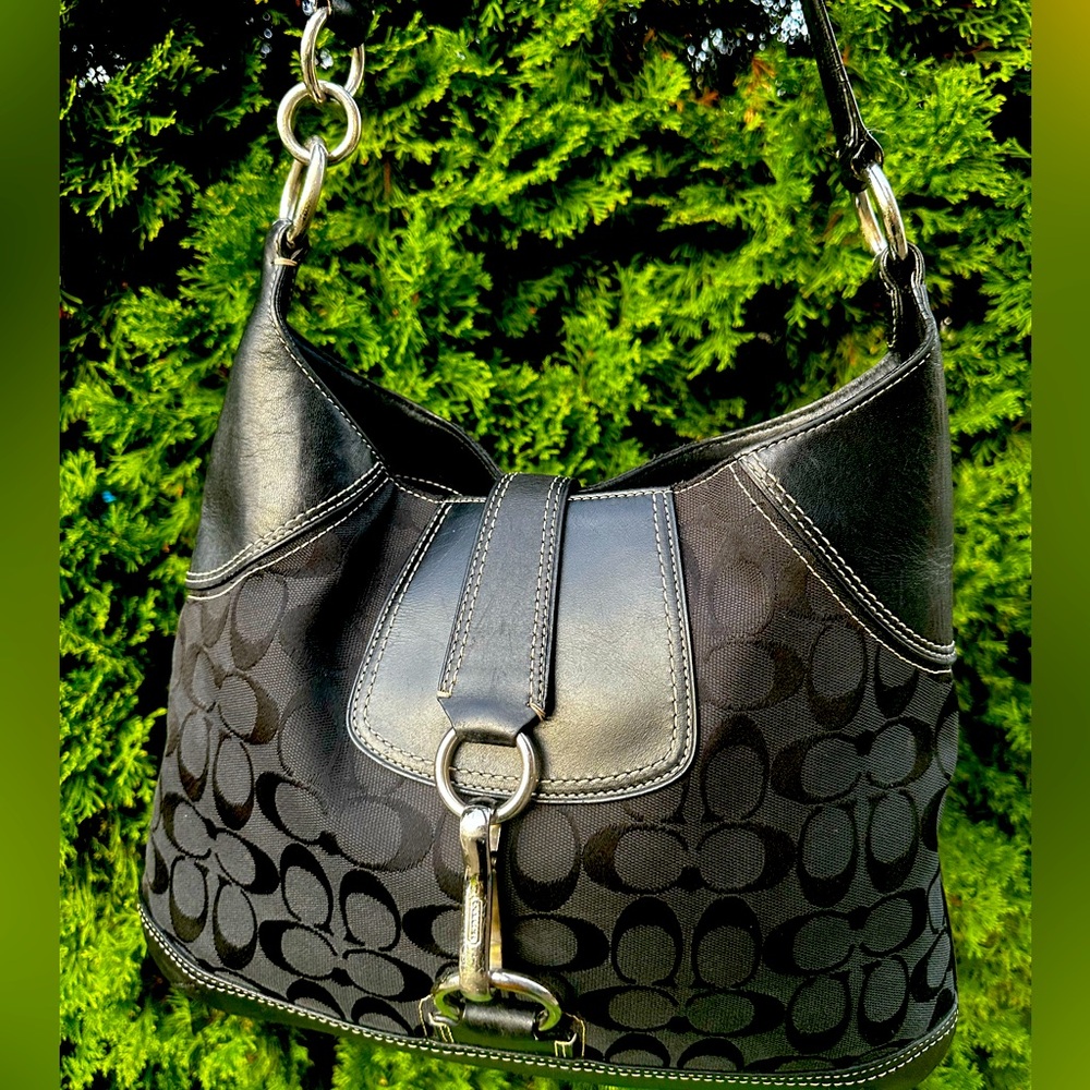 Coach Signature Jacquard Leather Horsebit Hobo Bag